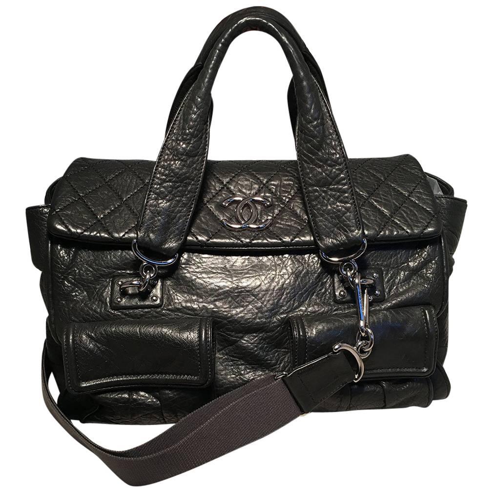 Chanel Black Aged Calfskin Quilted Classic Flap Tote Bag