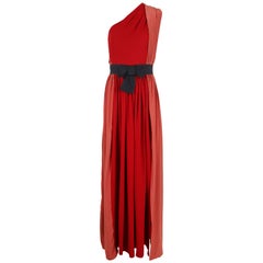 Lanvin Red and Pink Single Shoulder Thigh High Slit Gown, 2015