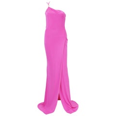 New Versace Hot Pink Swarovski Crystals Medusa Jersey Long Dress 38