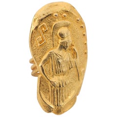 c.1960's Gold Greek Goddess Athena Large Egyptian Revival Statement Ring