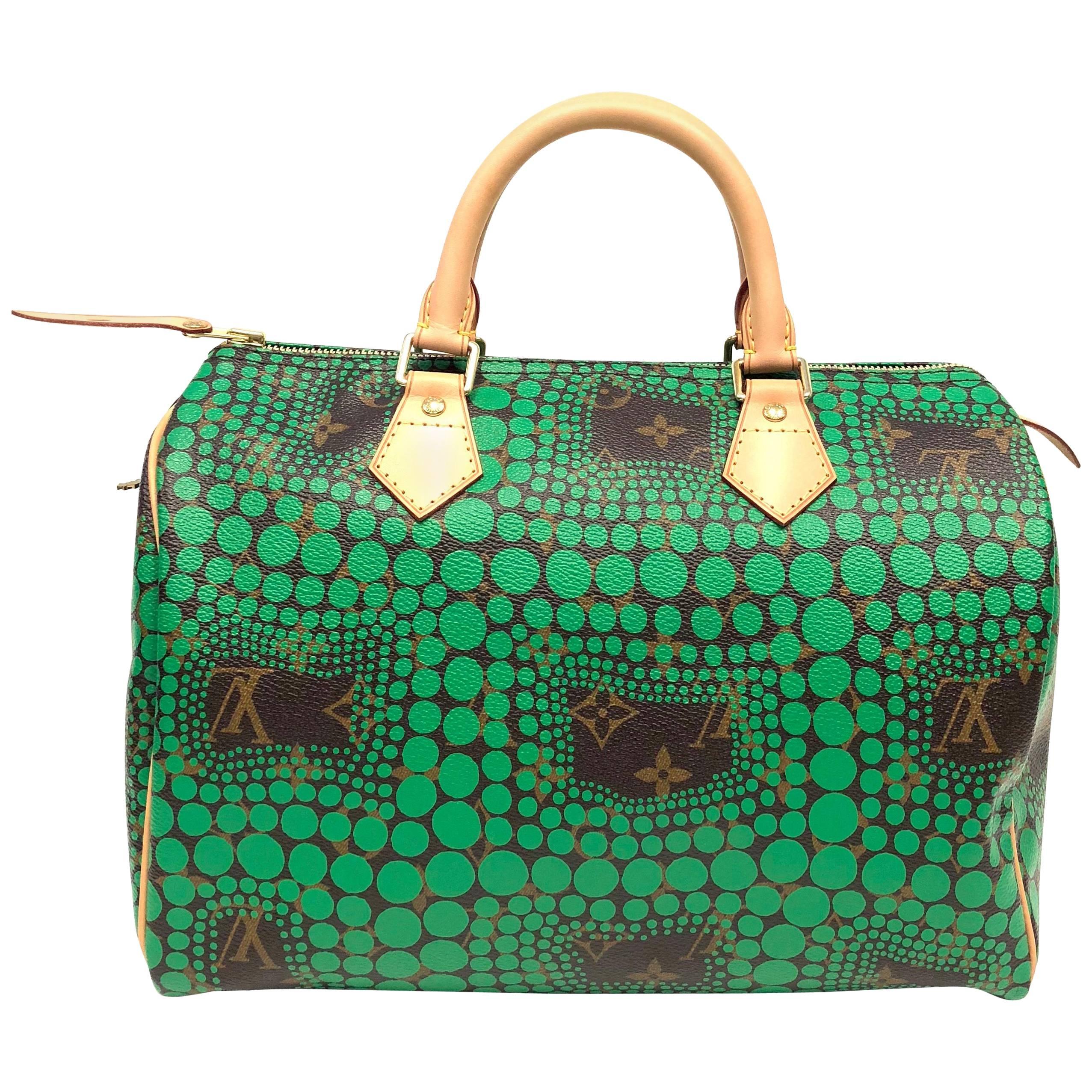 Louis Vuitton Limited Edition Green Yayoi Kusama Monogram Speedy 30 Bag