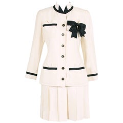 Vintage Chanel Silk Jacket & Skirt Ensemble w/Silk Bow Motif & CC Logo Buttons