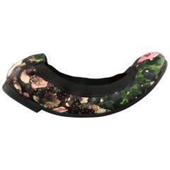 GIVENCHY Size 8.5 Black & Pink Rose Floral Print Leather Ballet Flats