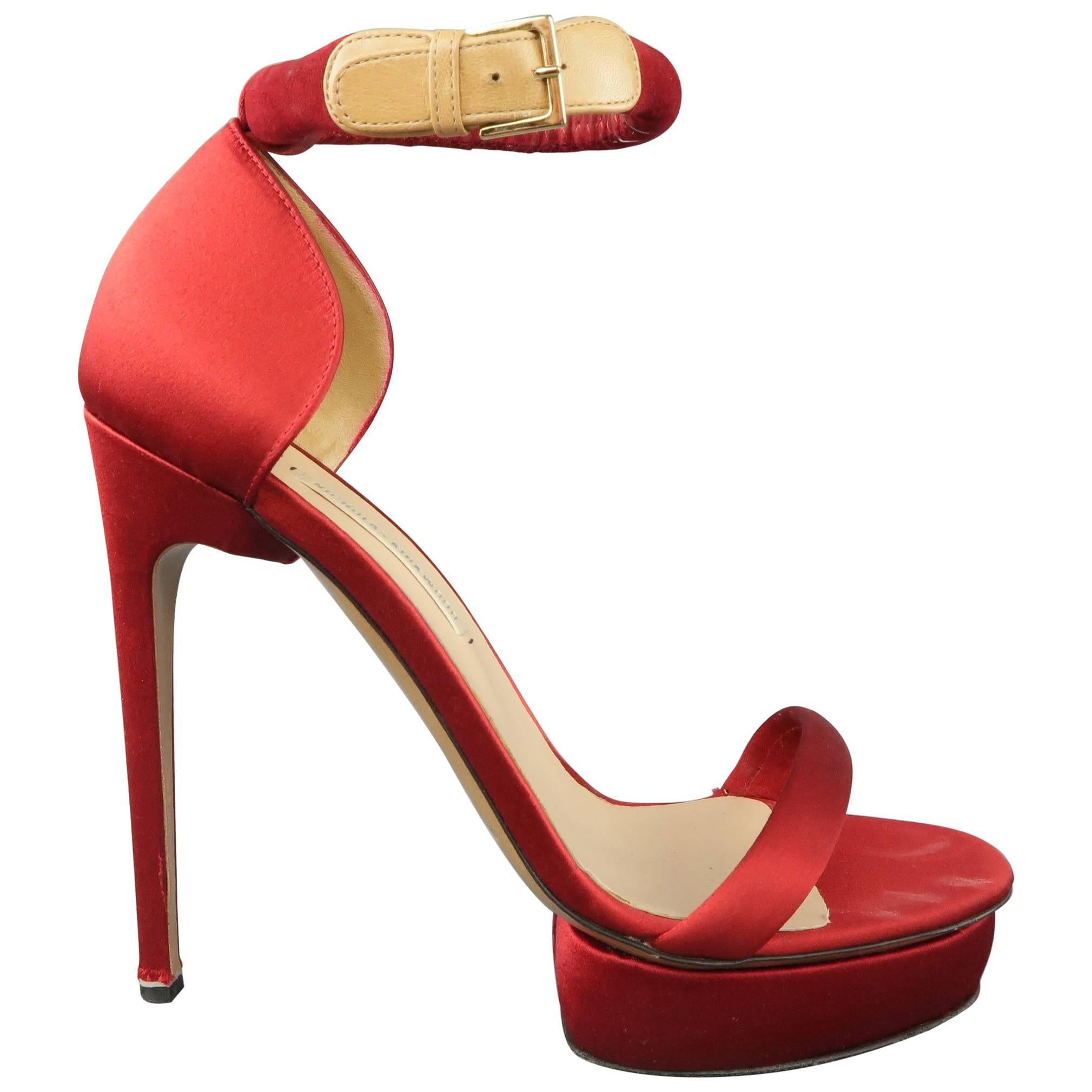 NICHOLAS KIRKWOOD Size 9 Red Satin Suede Ankle Strap Platform Sandals