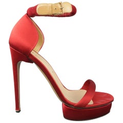 NICHOLAS KIRKWOOD Size 9 Red Satin Suede Ankle Strap Platform Sandals