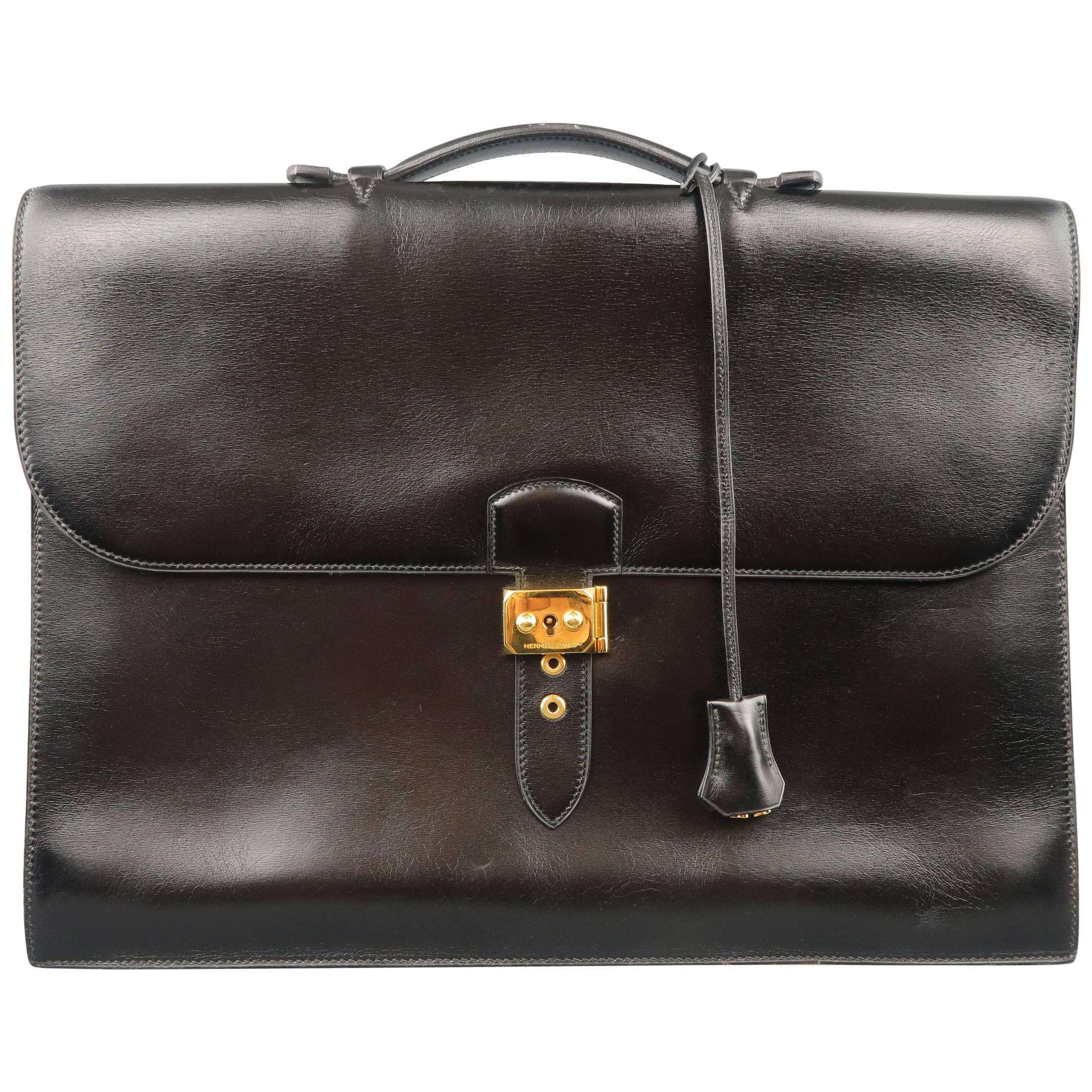 Men's Vintage HERMES Black Leather Sac a Depeches 41 Briefcase