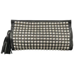 SONIA RYKIEL Black Studded Leather Tassel Clutch Handbag