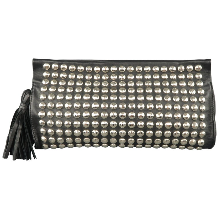 SONIA RYKIEL Black Studded Leather Tassel Clutch Handbag at 1stDibs | black studded  clutch bag