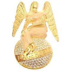 Karl Lagerfeld Vintage Brooch Enamel and Gold Angel on Top of World