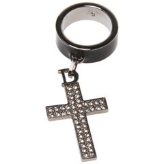 Christian Dior Gun Metal Crucifix Charm Ring