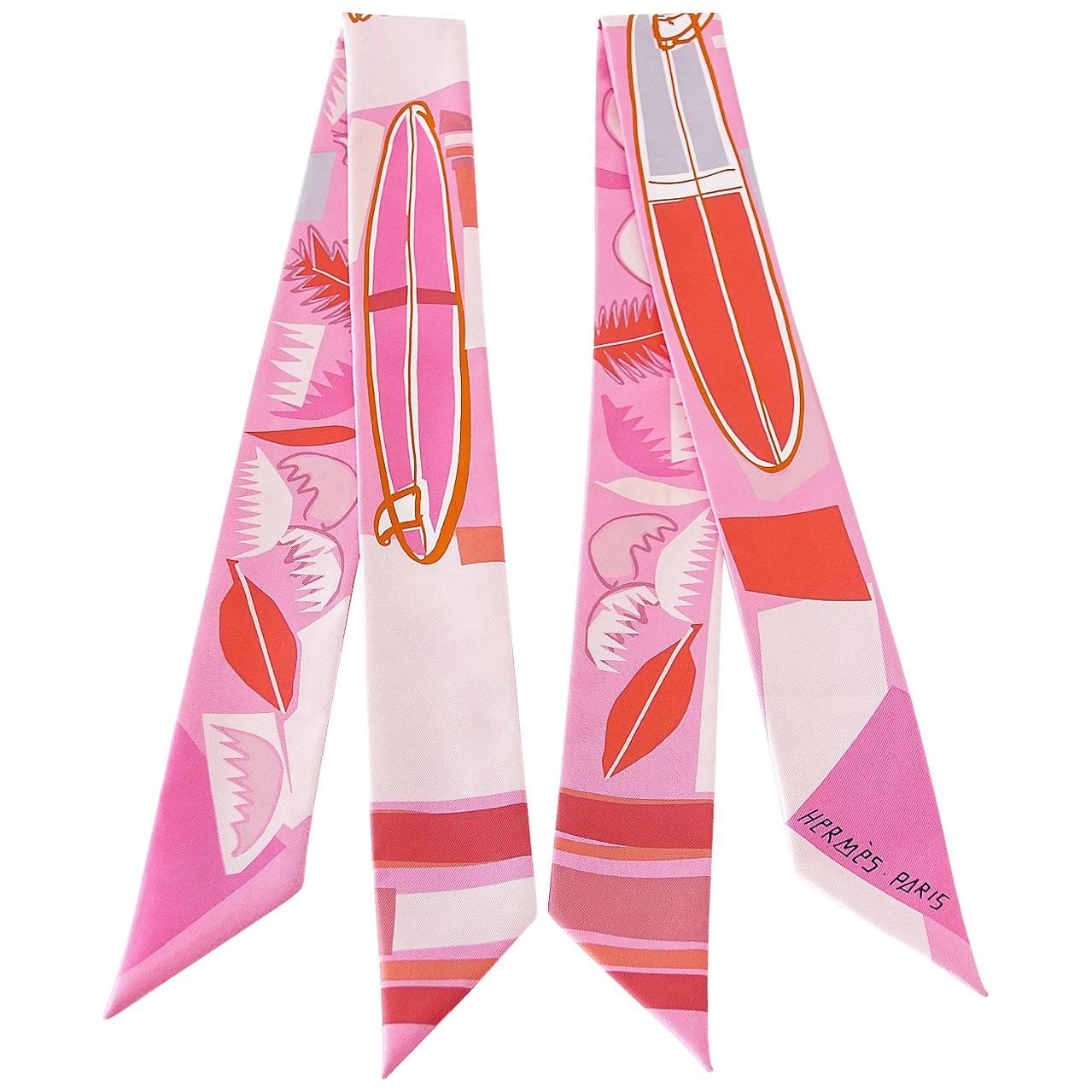 Hermes Twilly Pink Sea Surf and Fun Limited Edition Set of 2  by Filipe Jardim