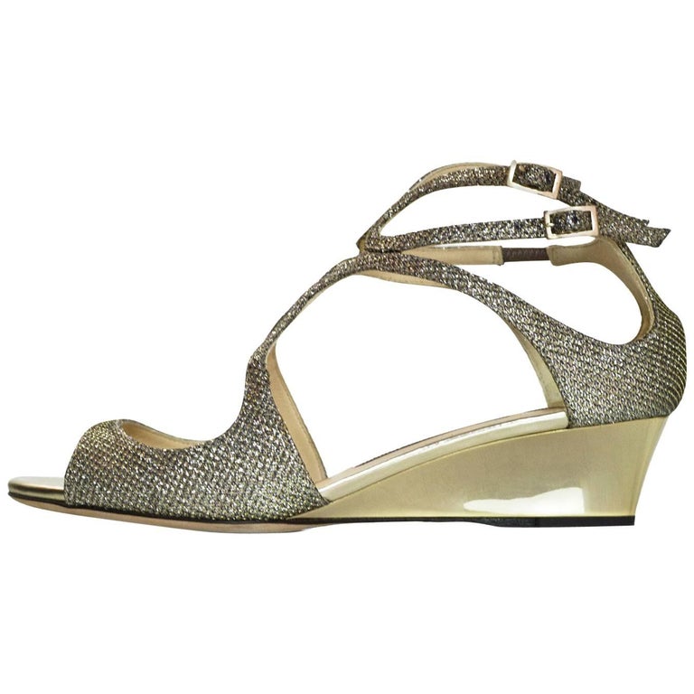 jimmy choo gold wedge shoes