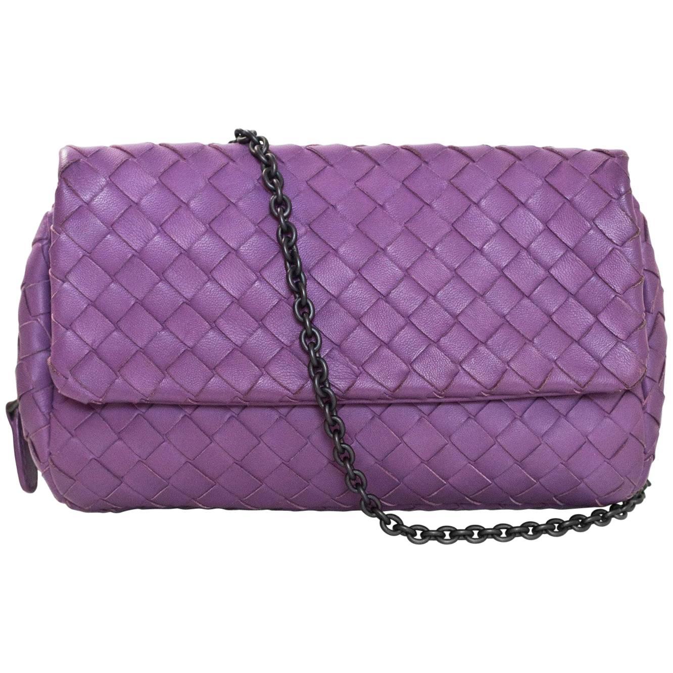 Bottega Veneta Purple Nappa Intrecciato Small Chain Crossbody Bag rt. $1, 380