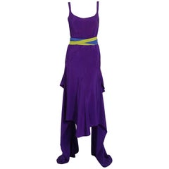 1930's French Couture Purple Silk Bias-Cut Tiered Trains Backless Deco Dress