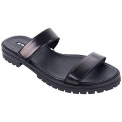 Ann Demeulemeester Black Leather Velcro Strap Sandals