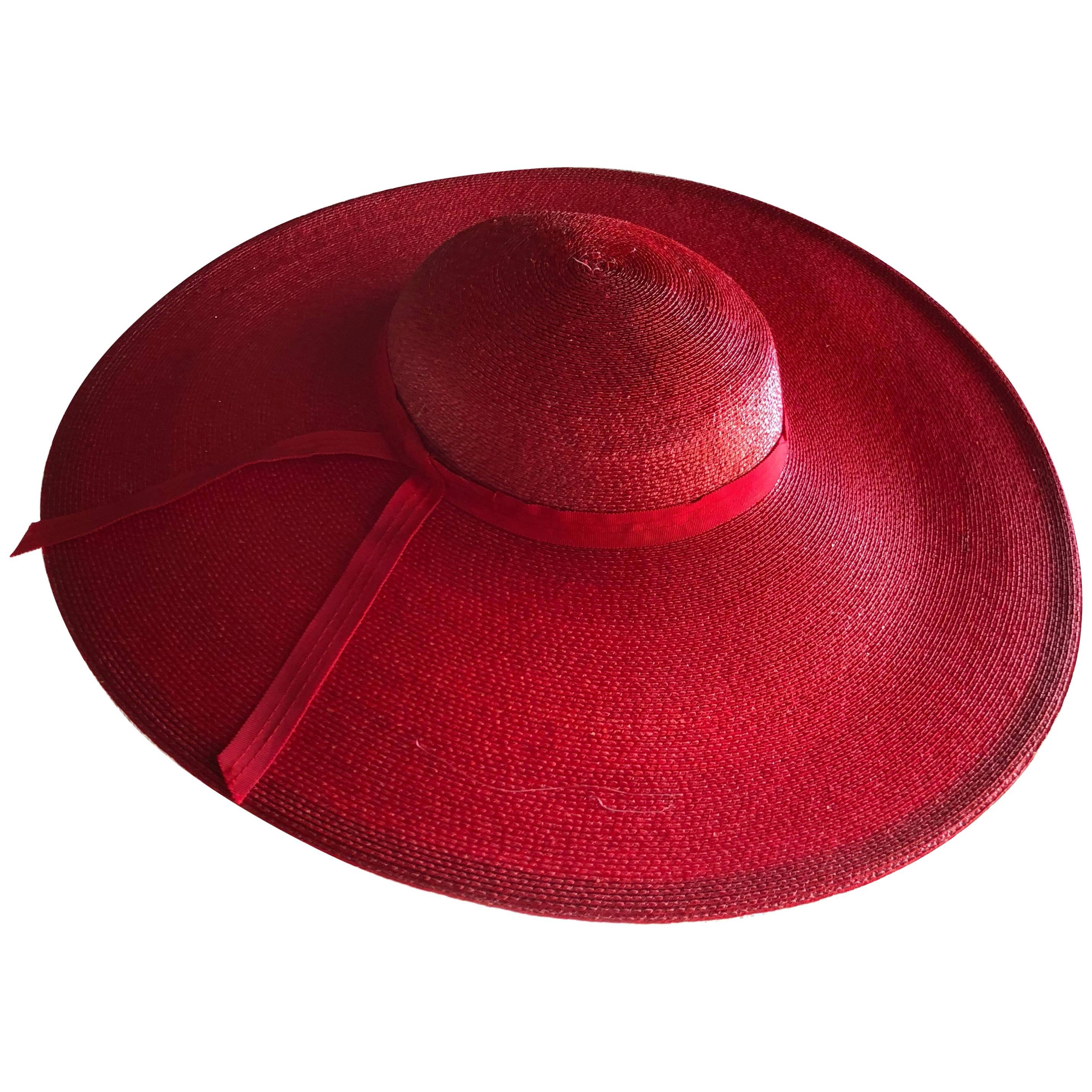 Bellini Original Red Milanese Straw Saucer-Shaped Hat, 1980s