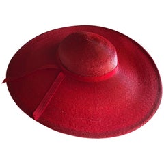 Vintage Bellini Original Red Milanese Straw Saucer-Shaped Hat, 1980s