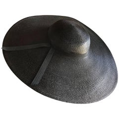 1980s Bellini Original Black Milanese Straw Saucer-Shaped Hat