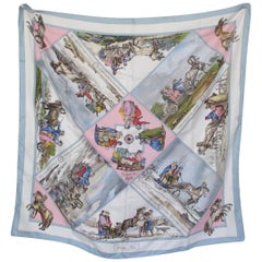 Vintage Hermes Voyages en Russie Blue Rose Silk Scarf