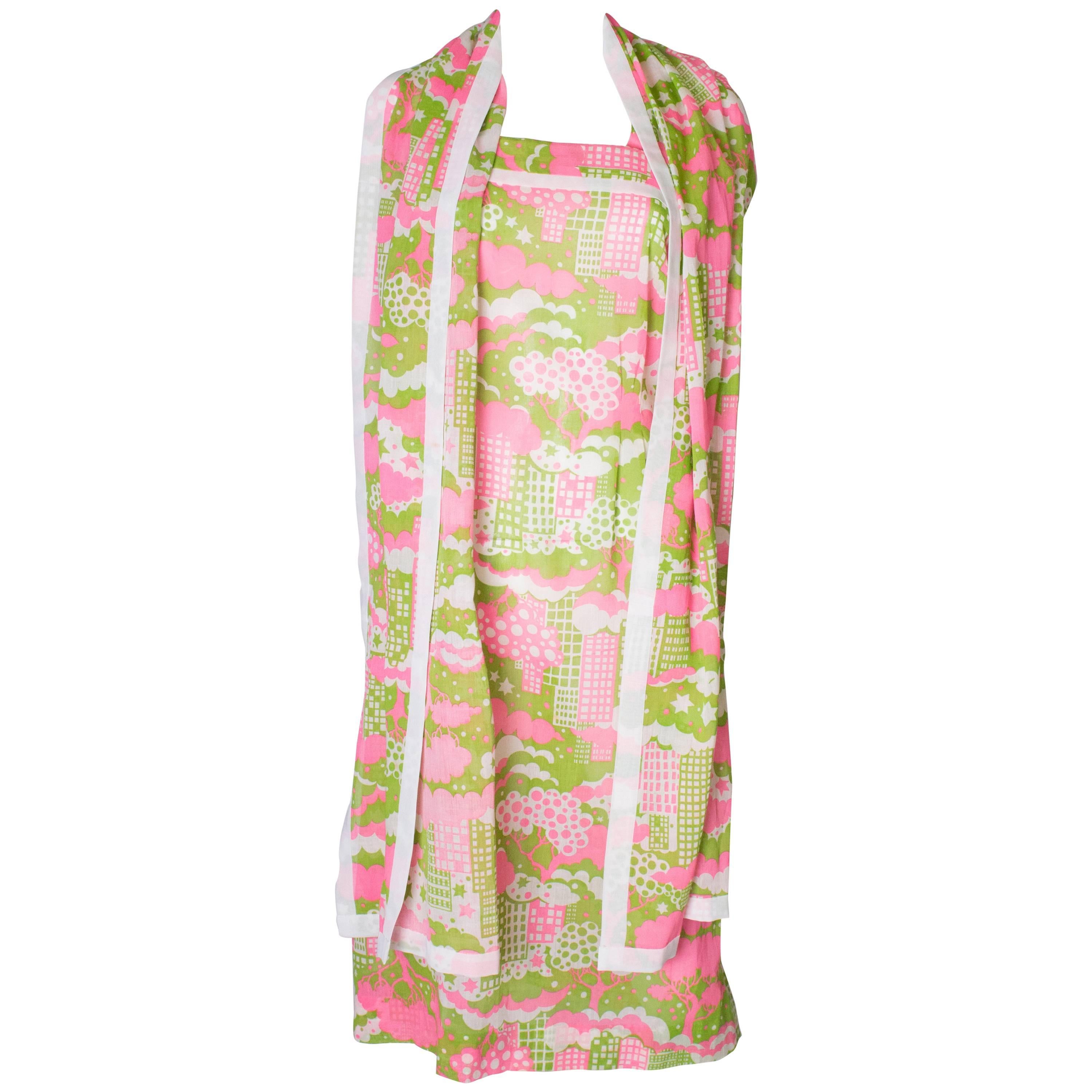 A Vintage 1960s abstract printed Sundress and Matching Scarf
