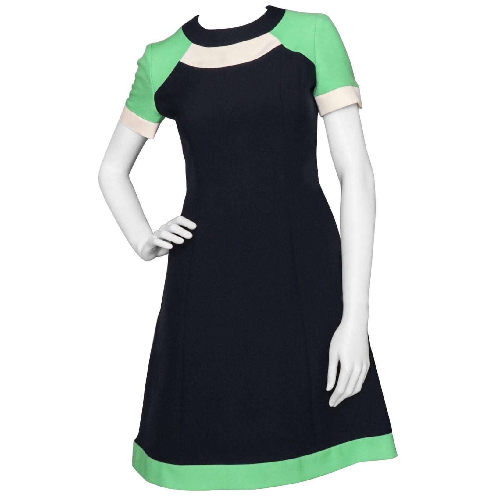 Pierre Cardin Vintage Navy Wool Space Age Dress, 1960s For Sale