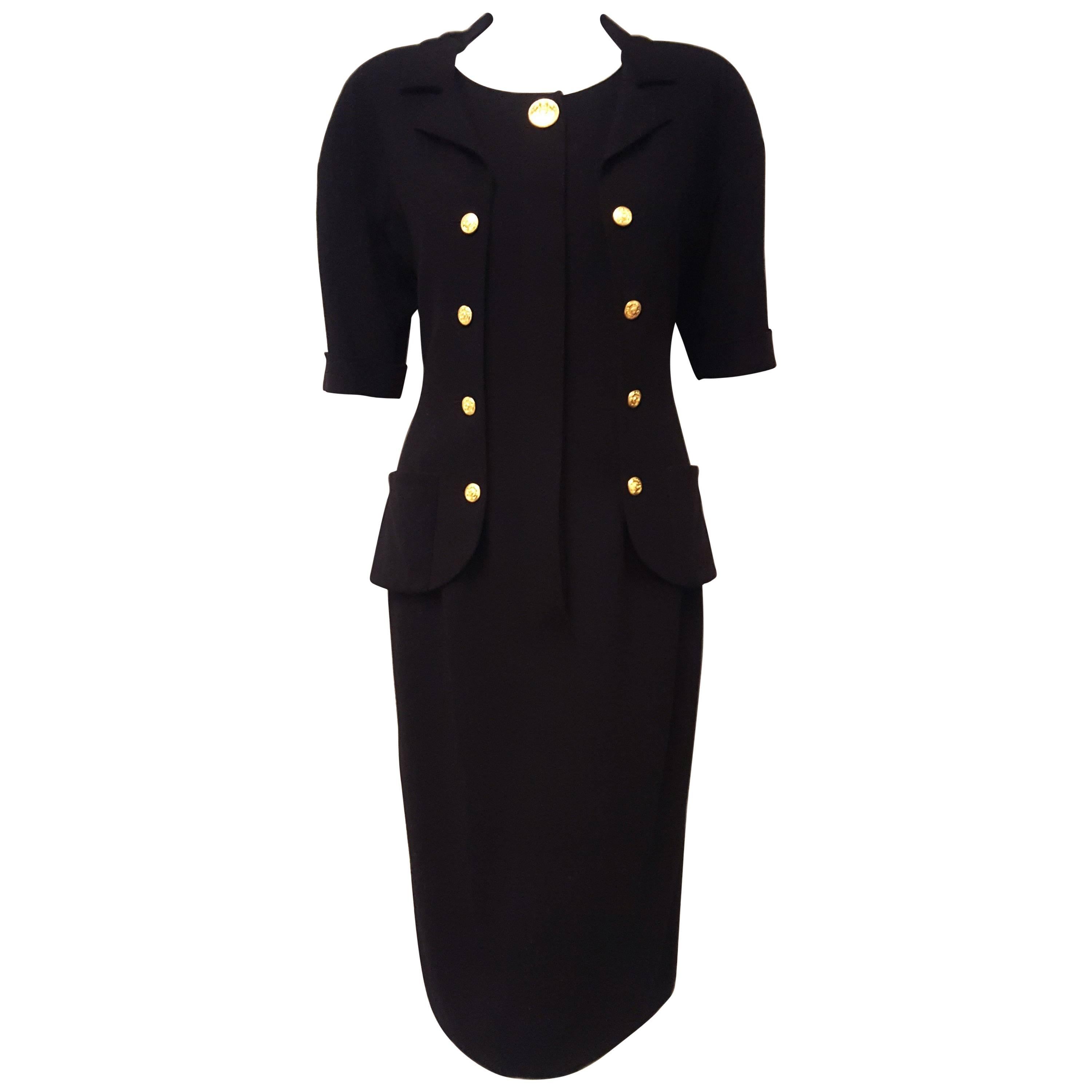 Chanel Black Dress with Faux Short Sleeve Jacket 40 For Sale