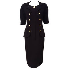 Chanel Black Dress with Faux Short Sleeve Jacket 40