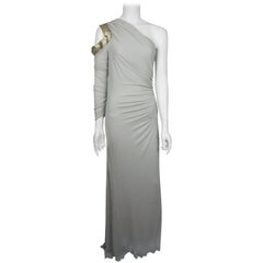 Roberto Cavalli Grey Silk Jersey One Shoulder Beaded Gown - 42