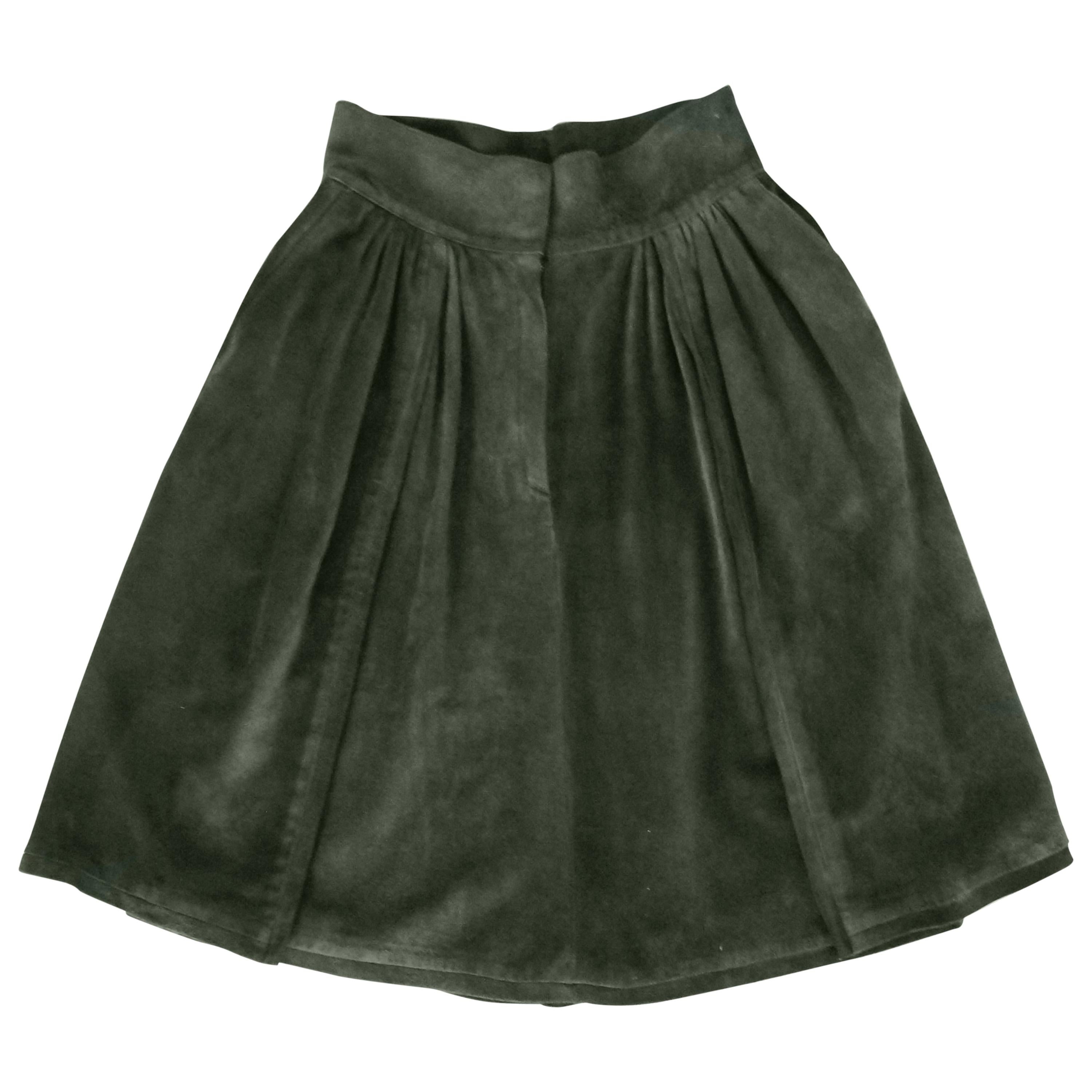 Mario Valentino Pine Green Italian Suede Skirt, 1970s  For Sale
