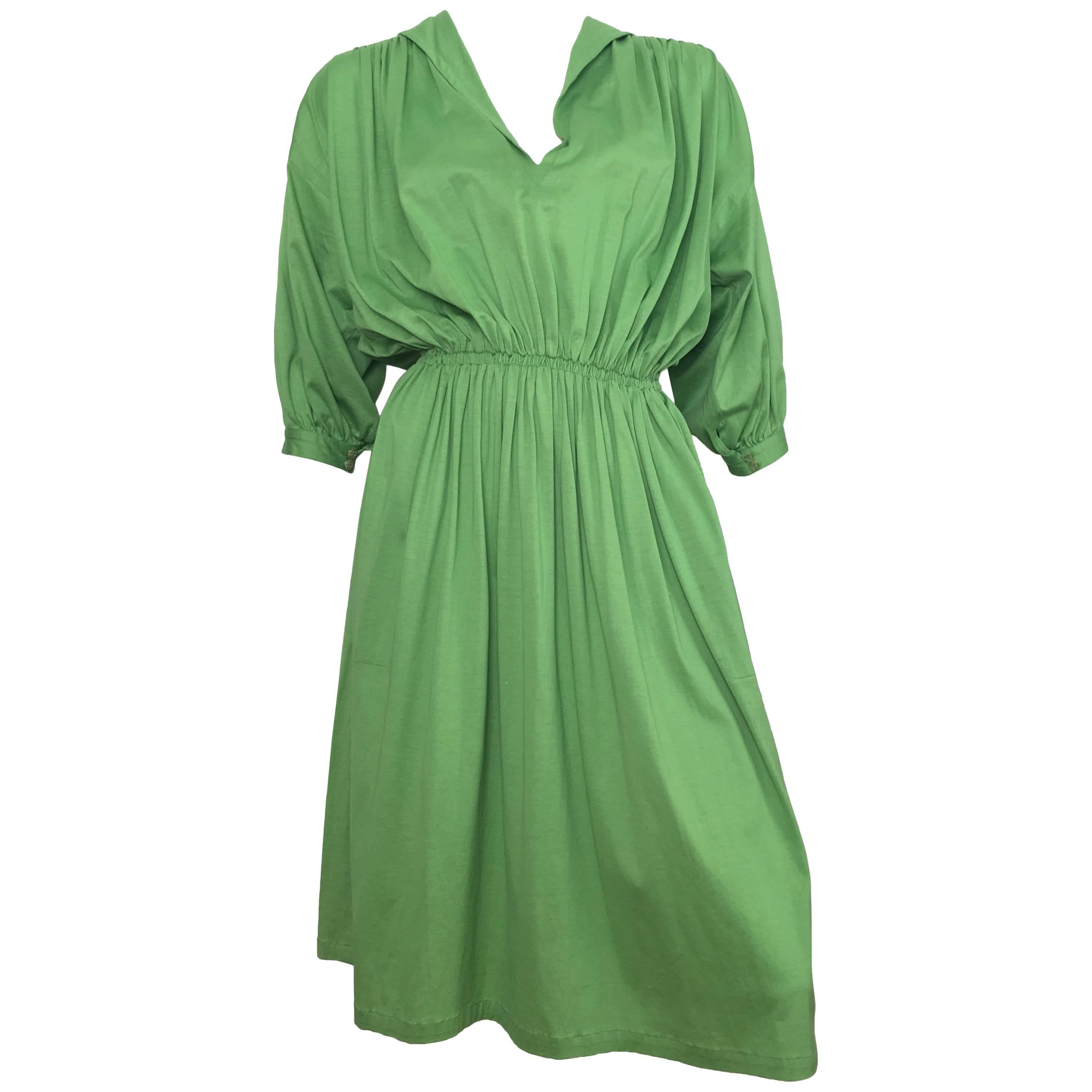 Missoni 1980s Green Cotton Casual Day Dress with Pockets Size Small. For Sale