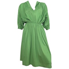 Retro Missoni 1980s Green Cotton Casual Day Dress with Pockets Size Small.