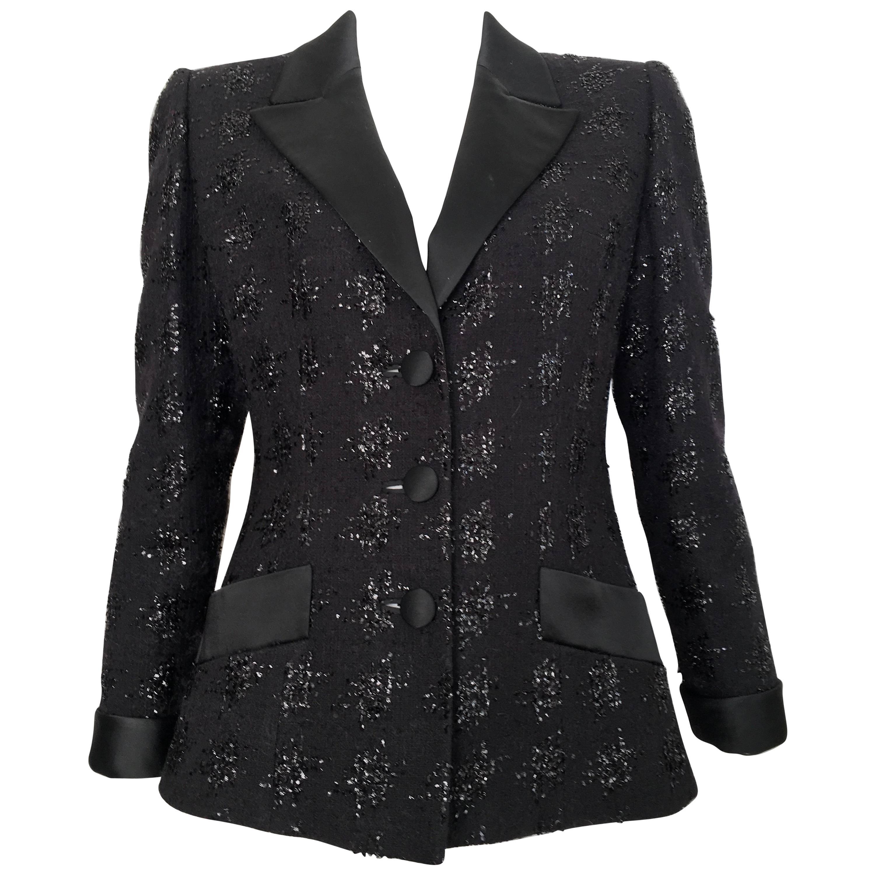 Richard Carriere Paris 1980s Black Mohair Tuxedo Jacket Size 6.  For Sale