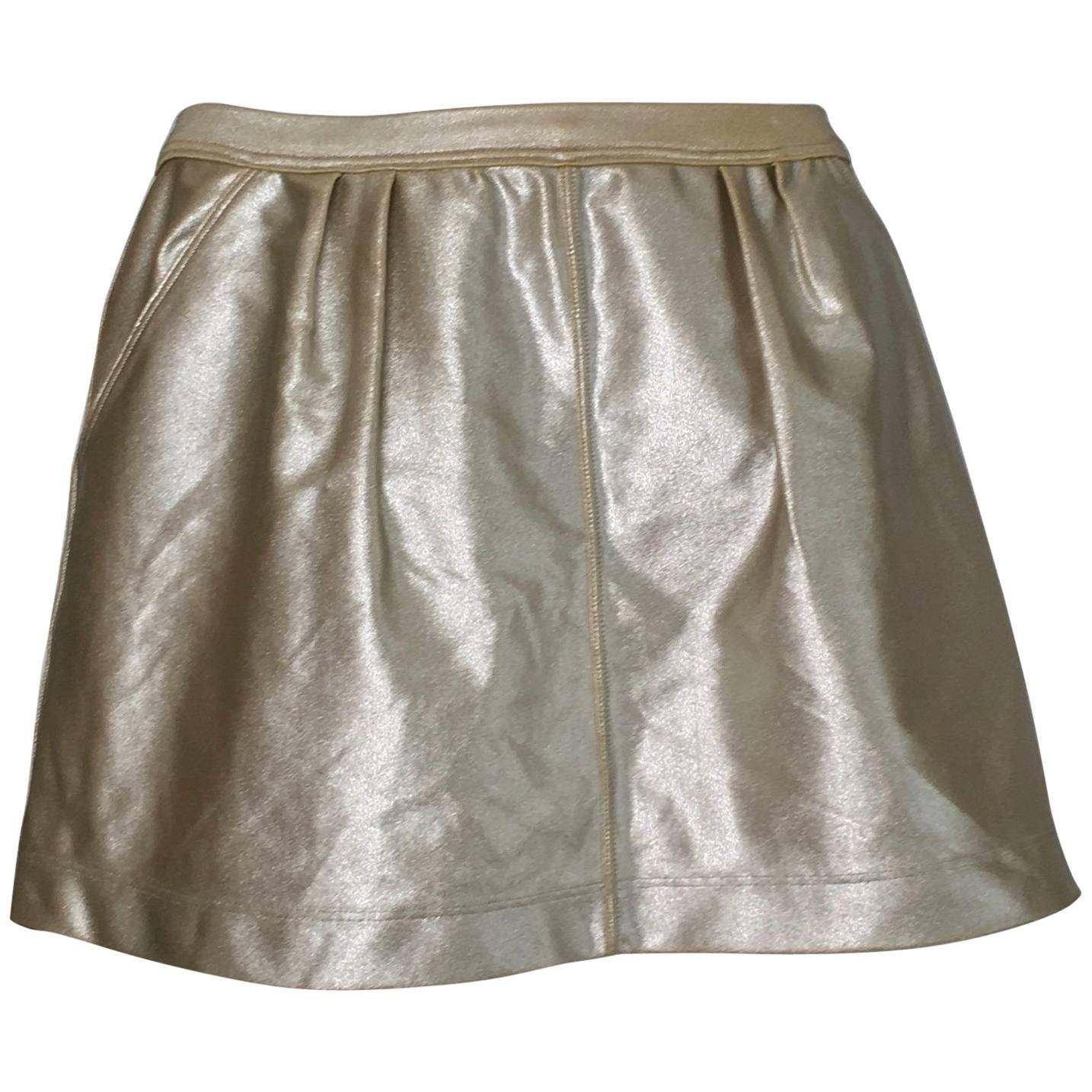 Tomas Maier Gold Lycra Miniskirt with Pockets Size 4, made in Italy  For Sale