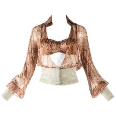 Dolce & Gabbana paisley chiffon blouse and bra with rhinestone mesh, S / S 2000