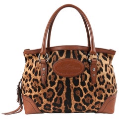 DOLCE & GABBANA Animalier Leopard Animal Print Canvas & Brown Leather Satchel