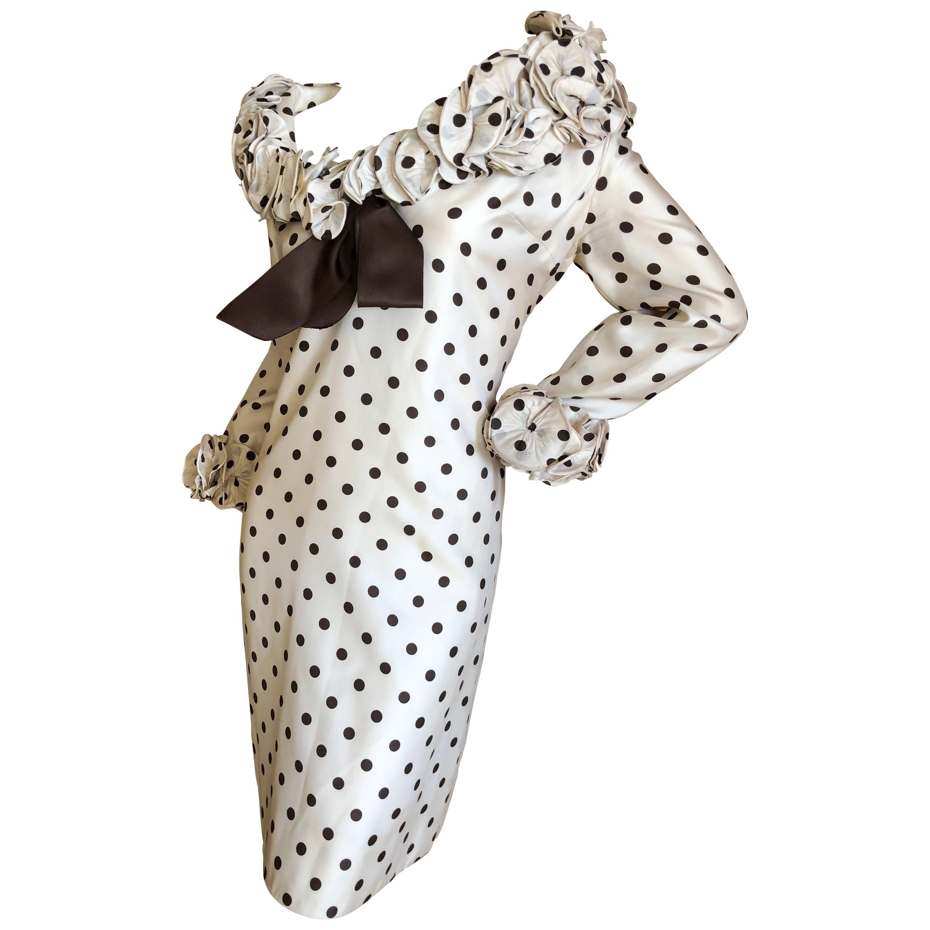 Pierre Balmain Haute Couture 1968 Polka Dot Ruffled Silk Dress For Sale