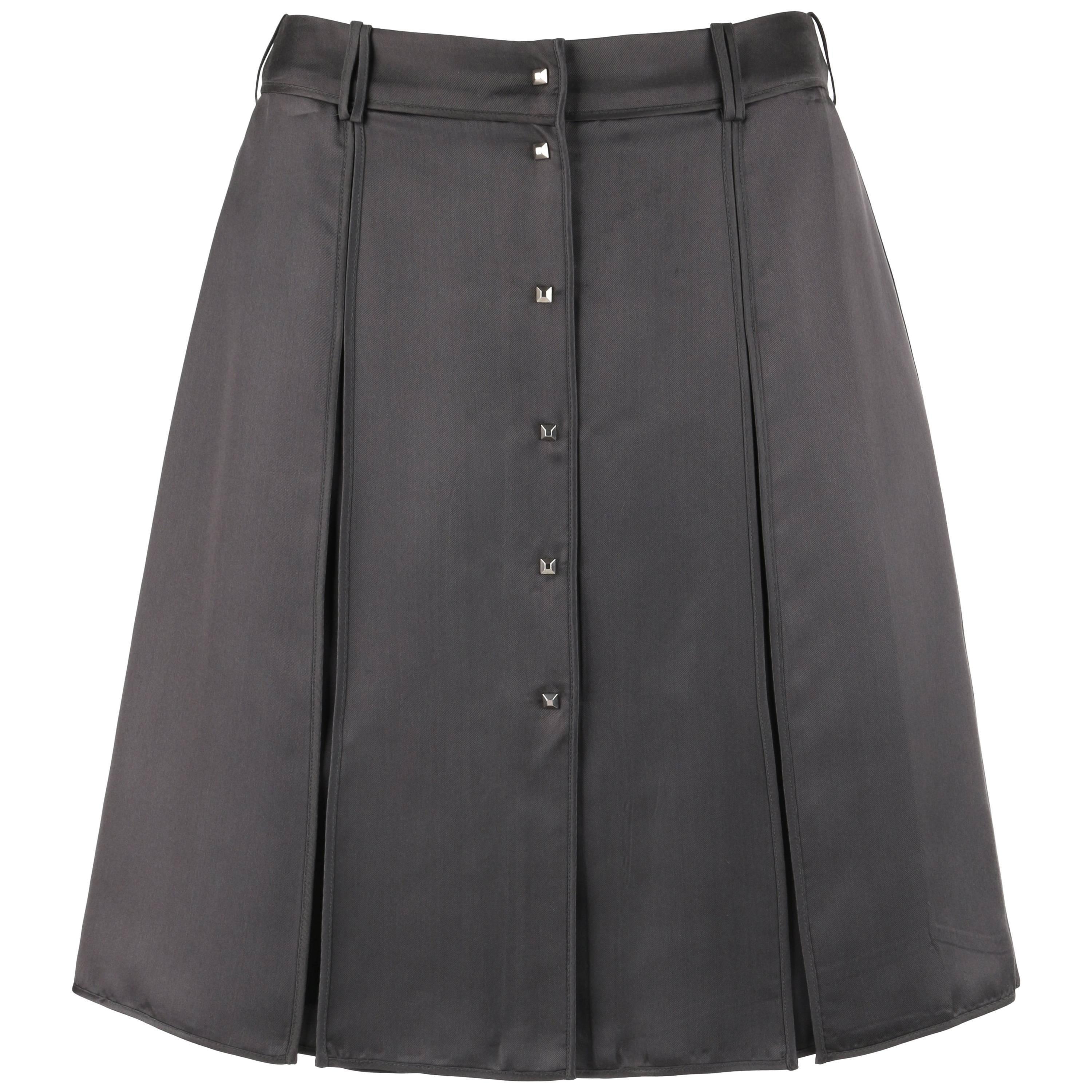 LOUIS VUITTON Charcoal Gray Silk Satin Studded Pleated Wrap Skirt