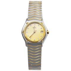 Ebel Stainless Steel & 24K Yellow Gold Electroplated Trim Wave Watch w. Diamonds