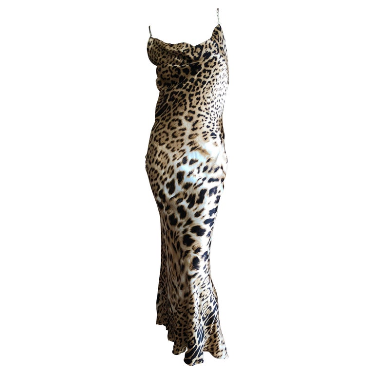 Roberto Cavalli Vintage Leopard Print Evening Dress with Gold Chain ...