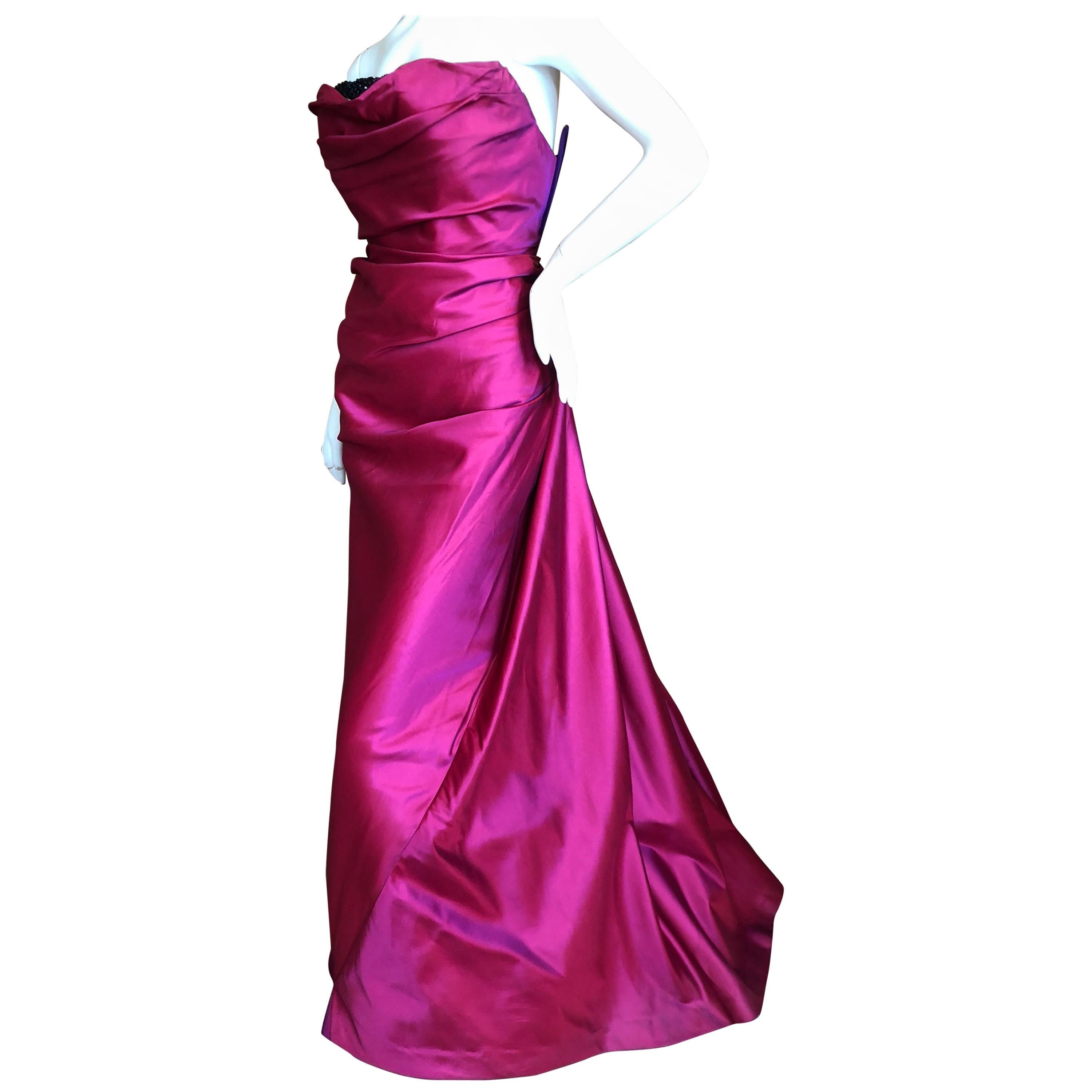 Bob Mackie Glamorous Magenta Ballgown with Crystal Beaded Accents, 1980s 