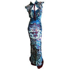 Yves Saint Laurent by Tom Ford Chinoiserie Mink Trim Two Piece Silk Dress, 2004