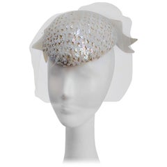 Vintage 1980's Mr. John Cream Sequin Hat with Veil