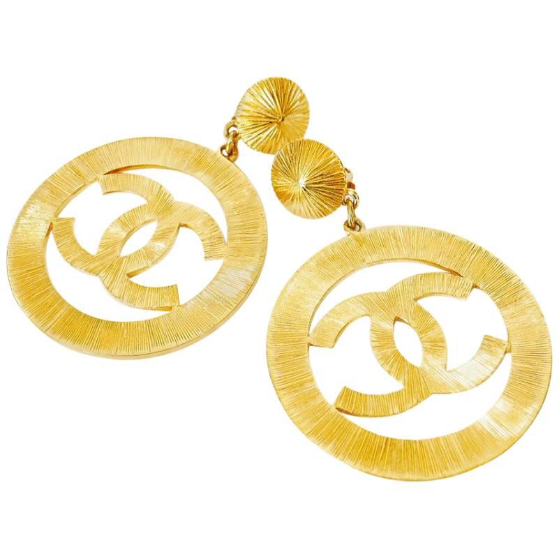 Chanel Vintage Jumbo Gold Dangling Earrings 