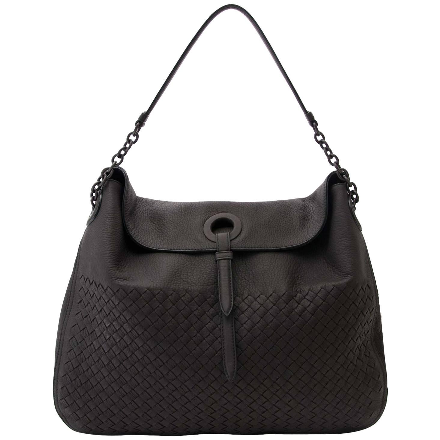  Bottega Veneta Intrecciato Dark Brown Leather Shoulder Bag  For Sale