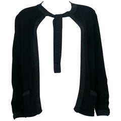 Chanel Employee Uniform Black Wool Cardigan with CC Logo Size M