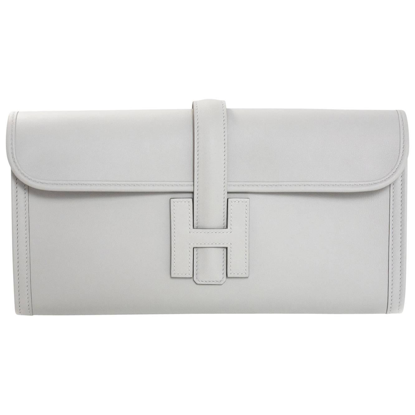Hermes 2017 Beton Off-White Swift Leather Jige Elan 29cm Clutch Bag