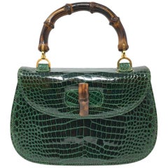 Gucci  Retro Bamboo Green Crocodile Leather Bag