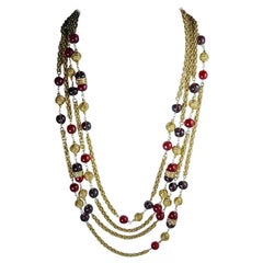 Chanel Long Vintage Signed Cranberry and Amethyst Gripoix Glass Necklace, 1970s