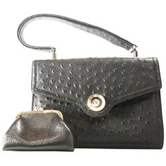Retro Rare Black Koret Genuine Full Quill Ostrich Handbag 