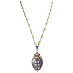 Victorian Vintage Gold-Filled Cloisonné Locket Necklace